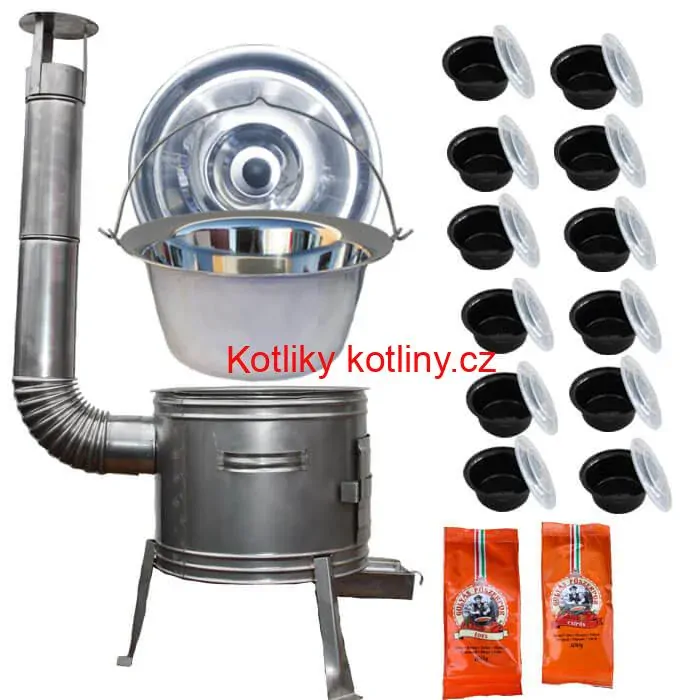 Nerezový kotlík 22 L (0,8 mm) INOX + nerezová kotlina 42 cm TOPLUX + misky 12 ks + 2 x pepř na guláš 100 g