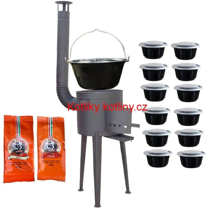 Smaltovaný kotlík 22 L (1,2 mm) + vysoká žáruvzdorná kotlina 42 cm PLUS 600 + misky 12 ks + 2 x pepř na guláš 100 g