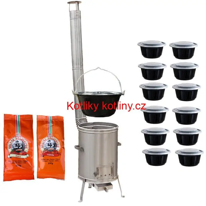 Smaltovaný kotlík 22 L (1,2 mm) + nerezová kotlina 42 cm LUX + misky 12 ks + 2 x pepř na guláš 100 g