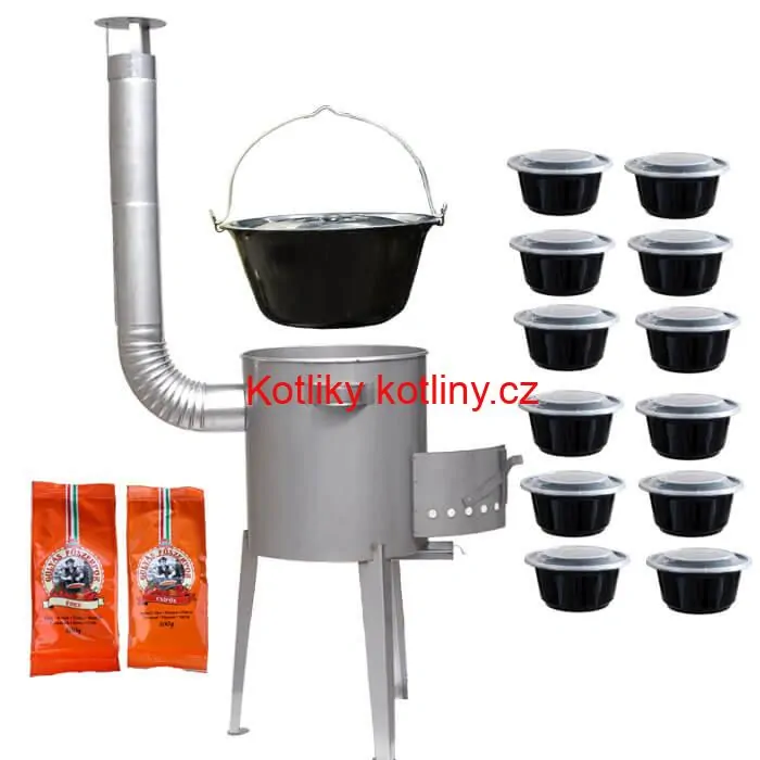 Smaltovaný kotlík 22 L (1,2 mm) + nerezová kotlina 42 cm LUXUS + misky 12 ks + 2 x pepř na guláš 100 g