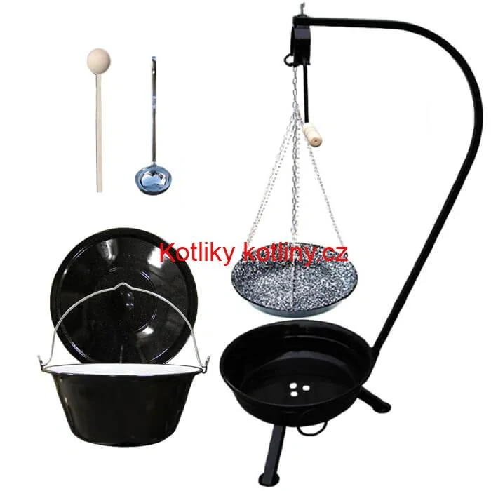 Smaltovaný kotlík 16 L (1,2 mm) + smaltovaná pánev + přenosné ohniště