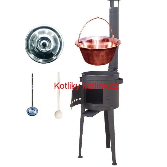 Měděný kotlík 20 L (1,2 mm) + vysoká žáruvzdorná kotlina (1,5 mm) HODO 42 cm PLUS 600 + vařečka + naběračka