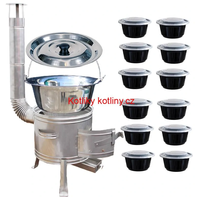 Nerezový kotlík 22 L (0,8 mm) INOX + Nerezová kotlina 42 INOX + misky 12 ks