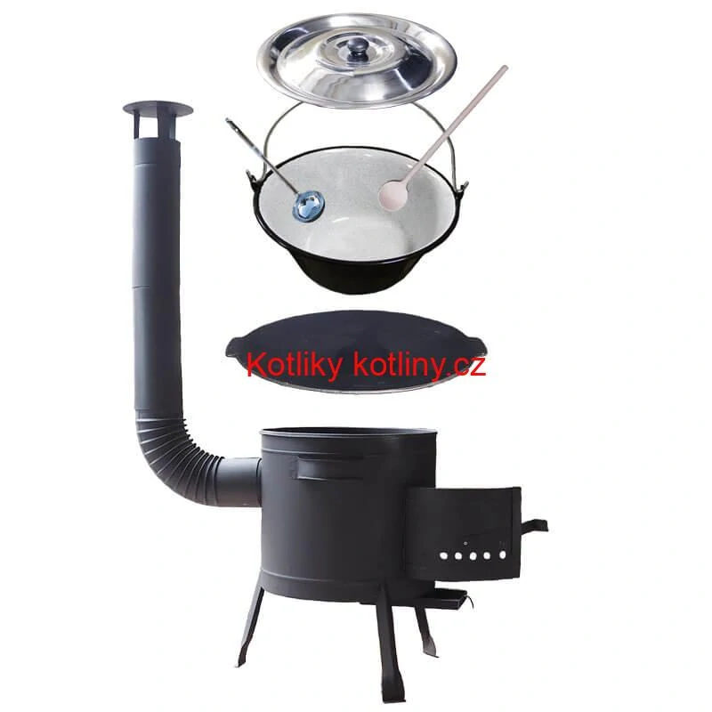 Smaltovaný kotlík 22 L + litinová pánev 45 cm + nízká žáruvzdorná kotlina 42 cm PLUS 600