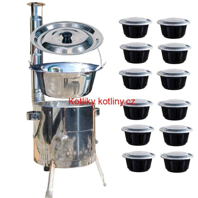 Nerezový kotlík 15 L (1,2 mm) INOX + Nerezová kotlina 36 INOX LUSTRO + misky 12 ks
