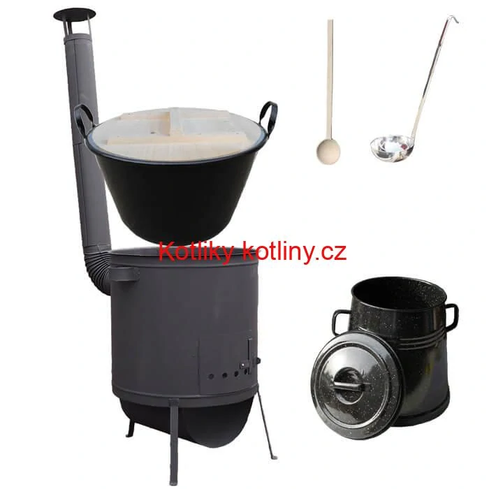 Smaltovaný kotel 100 L + žáruvzdorná kotlina 42 PLUS 600 4 MM + nádoba na sádlo 10 L