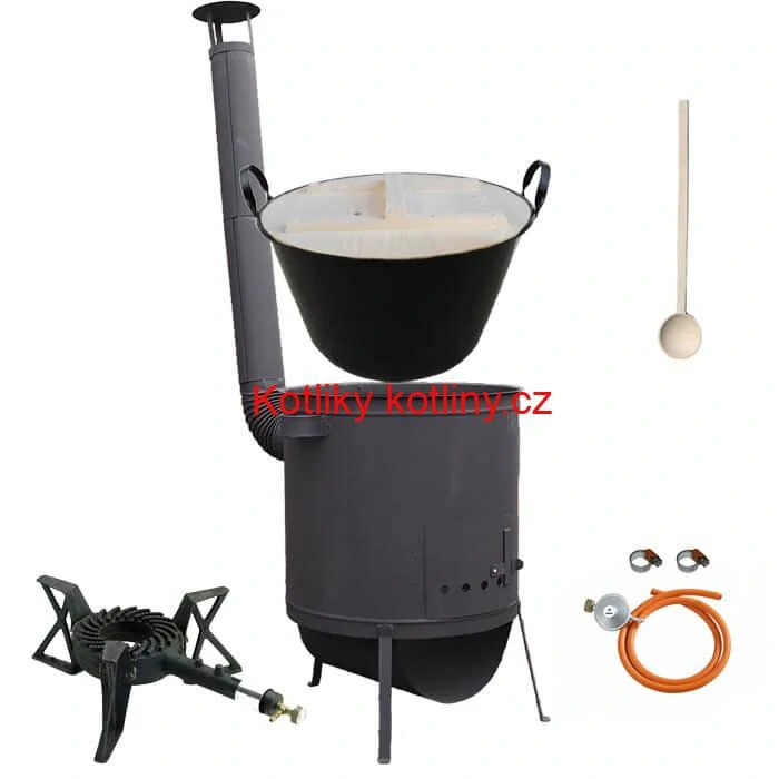 Zabijačkový smaltovaný kotel 100 L, žáruvzdorná kotlina 42 PLUS 600 4 MM, hořák 7 kW + vařečka