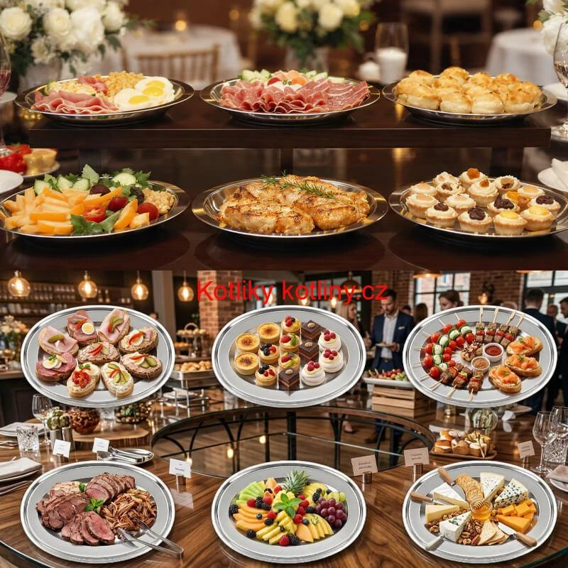 Nerezové podnosy pro catering - set 6 ks (40,5cm) - Servíruj s jistotou a stylem