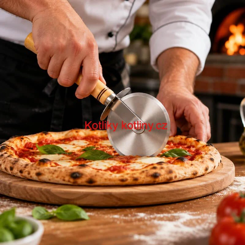 Kráječ na pizzu s dřevěnou rukojetí 22 cm