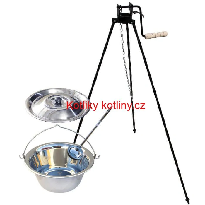 Nerezový kotlík 22 L (0,8 mm) + poklice + stojan s kladkou VAR