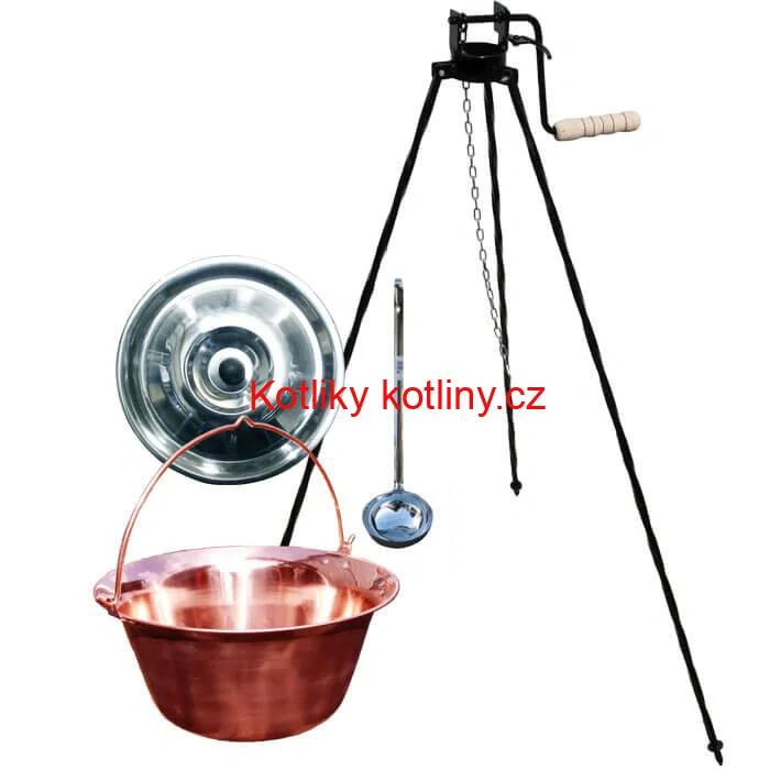 Měděný kotlík 14 L (1,2 mm) + poklice + stojan s kladkou VAR