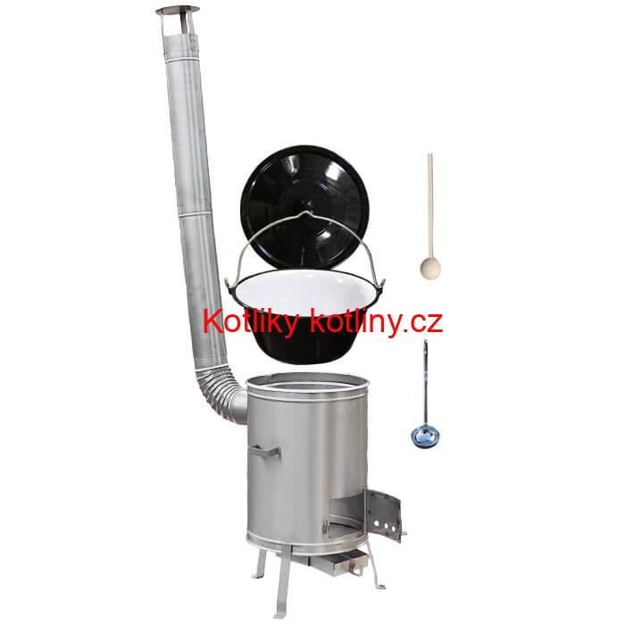 Smaltovaný kotlík 13 L (1,2 mm) + nerezová kotlina 36 cm + vařečka a naběračka LUX