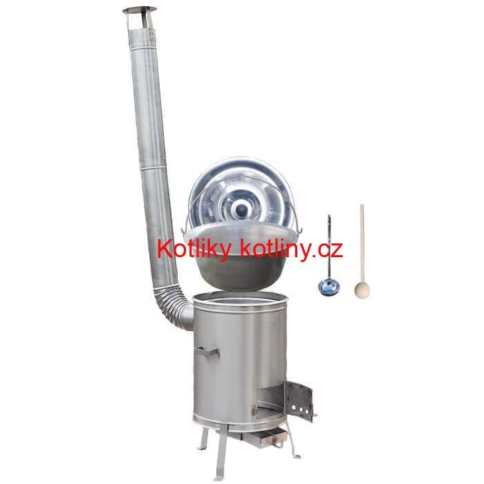 Nerezový kotlík 20 L (1,5 mm) + nerezová kotlina 42 cm + vařečka a naběračka LUX