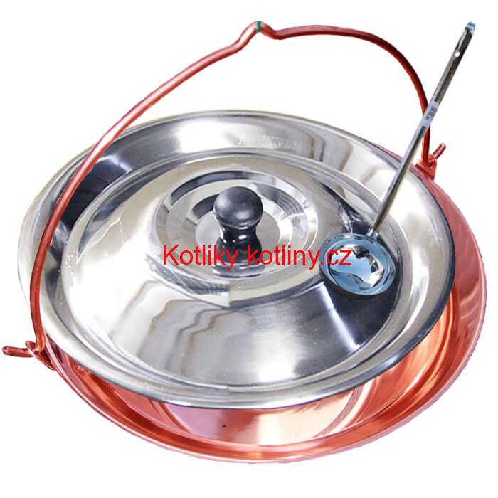 Měděný kotlík 30 L + nerezová poklice