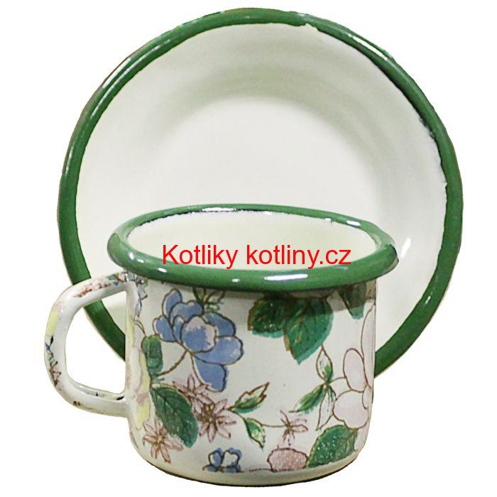 Smaltovaný šálek + podšálek