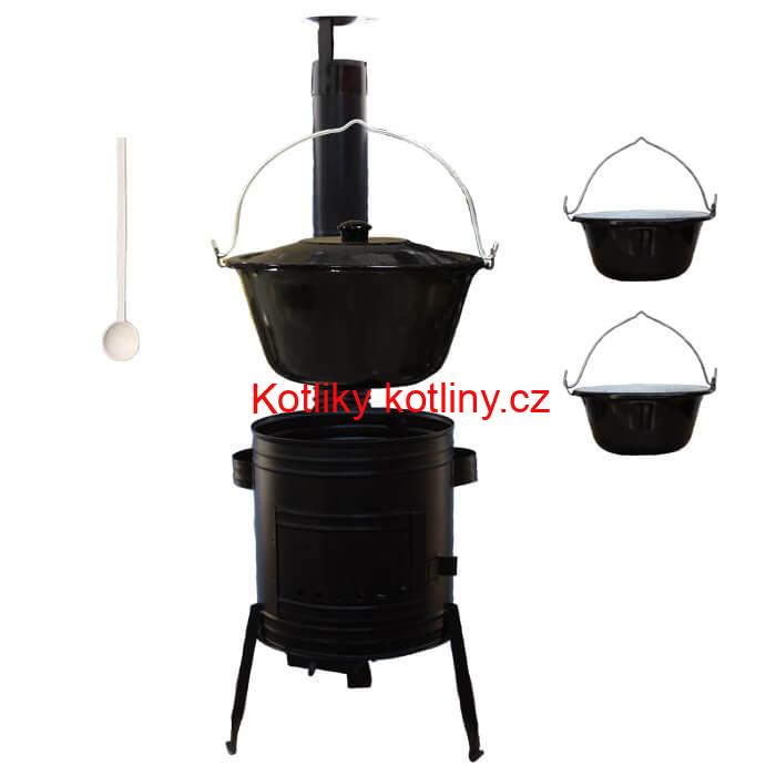 Smaltovaný kotlík 16 L (1,2 mm) + kovová kotlina 39 CLASSIC (KOV) + 2 smaltované servírovací kotlíky 0,8 L