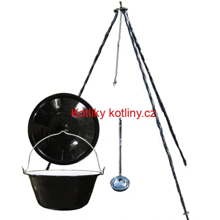 Smaltovaný kotlík 8 L poklice + trojnožka 1,20 m