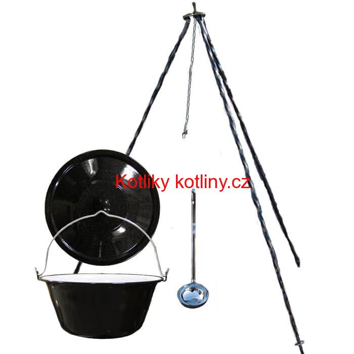 Smaltovaný kotlík 13 L poklice + trojnožka 1,20 m