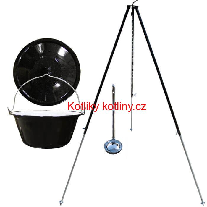 Smaltovaný kotlík 30 L poklice + teleskopická trojnožka 1,40 m