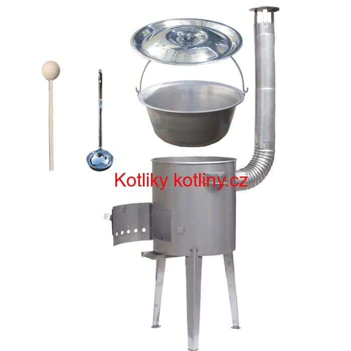 Železný kotlík 14 L (0,75 mm) + nerezová kotlina 36 cm LUXUS