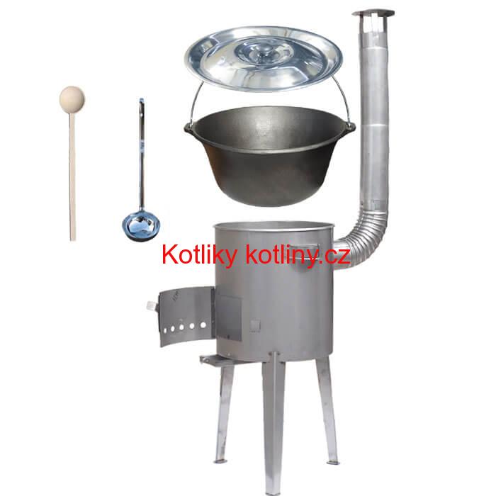 Litinový kotlík 16 L (1 cm) + nerezová kotlina 36 cm LUXUS