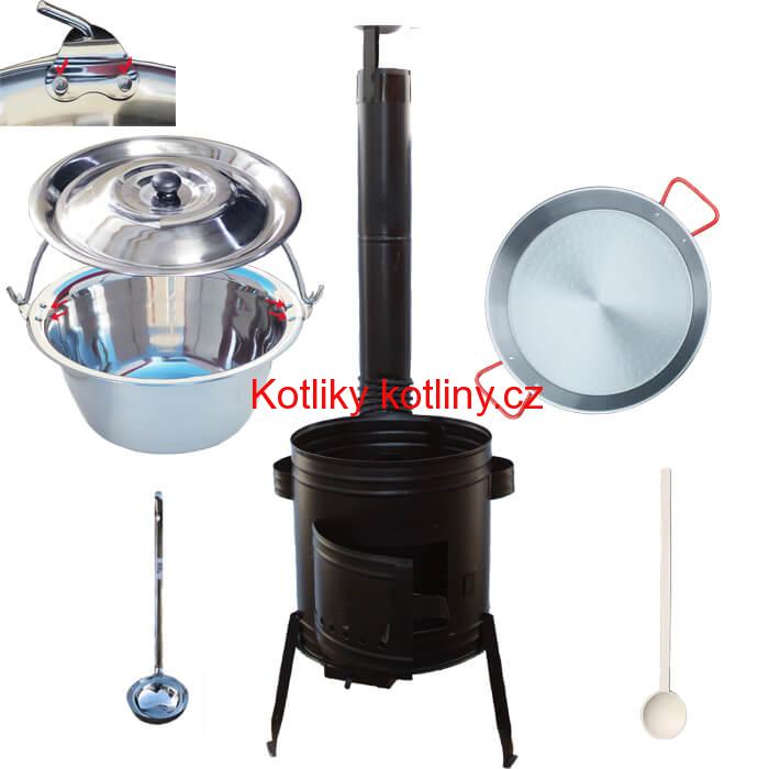 Paella ocelová pánev 46 cm s nerezovým kotlíkem 20 L (0,8 mm) a kotlinou