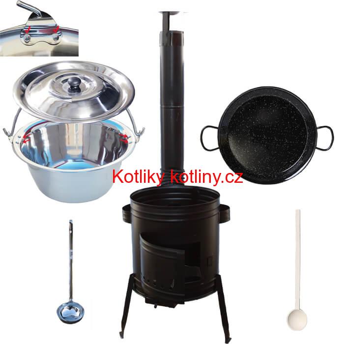 Paella smaltovaná pánev 38 cm s nerezovým kotlíkem 15 L (0,8 mm) a kotlinou