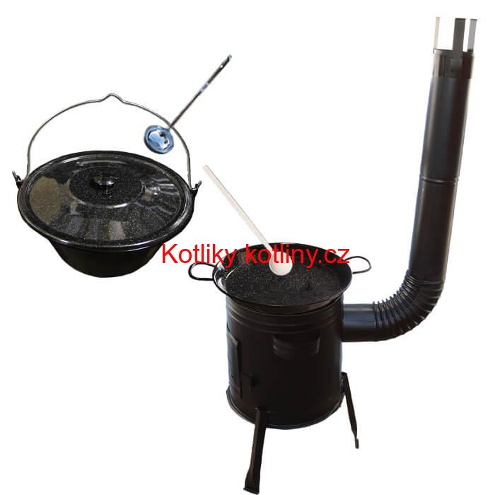 Paella smaltovaná pánev 46 cm se smaltovaným kotlíkem 20 L (1,2 mm) a kotlinou