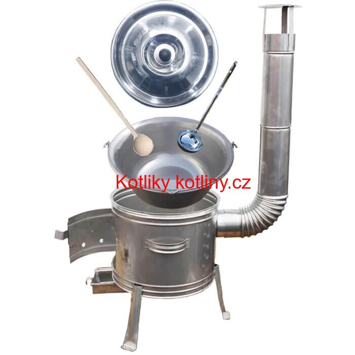 Železný kotlík 30 L (0,75 mm) + nerezová kotlina 45 cm + vařečka a naběračka TOPLUX