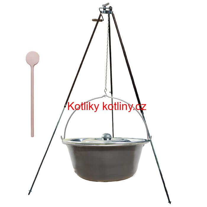 Nerezový kotlík 30 L (1,5 mm) + teleskopická trojnožka s pojistnou kladkou + poklice