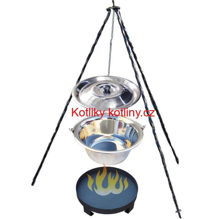 Nerezový kotlík 14 L (0,8 mm) + Ohnisko + stojan 1,2 m
