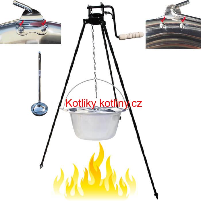 Nerezový kotlík 20 L (0,8 mm) s nýty + stojan s kladkou VAR