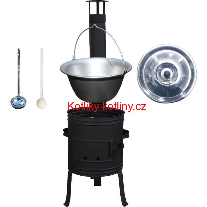 Nerezový kotlík 10 L (1,5 mm) + nízká žáruvzdorná kotlina 33 cm PLUS 700 + vařečka a naběračka