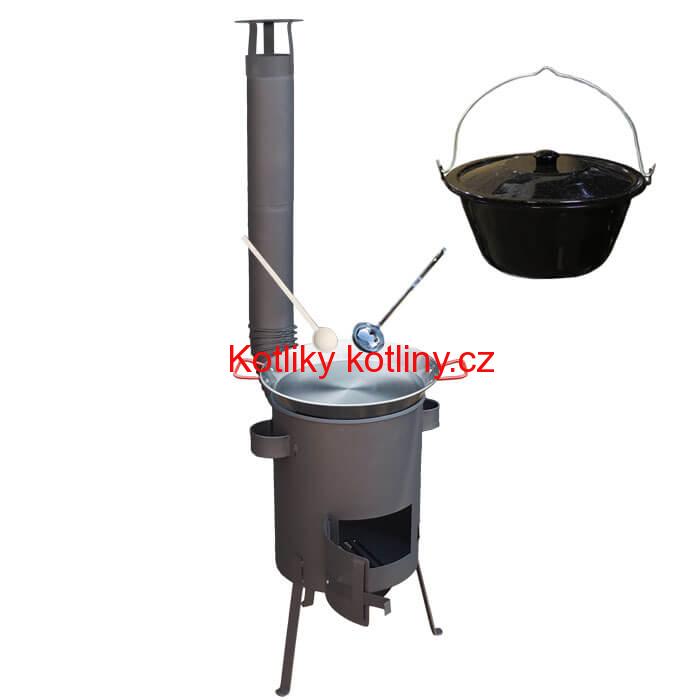 Smaltovaný kotlík 20 L + Paella ocelová pánev 46 cm + žáruvzdorná kotlina 42 PLUS 600 4 MM