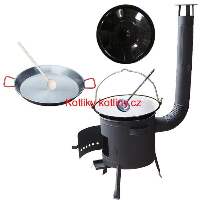 Smaltovaný kotlík 16 L + Paella ocelová pánev 42 cm + žáruvzdorná nízká kotlina 39 PLUS 600