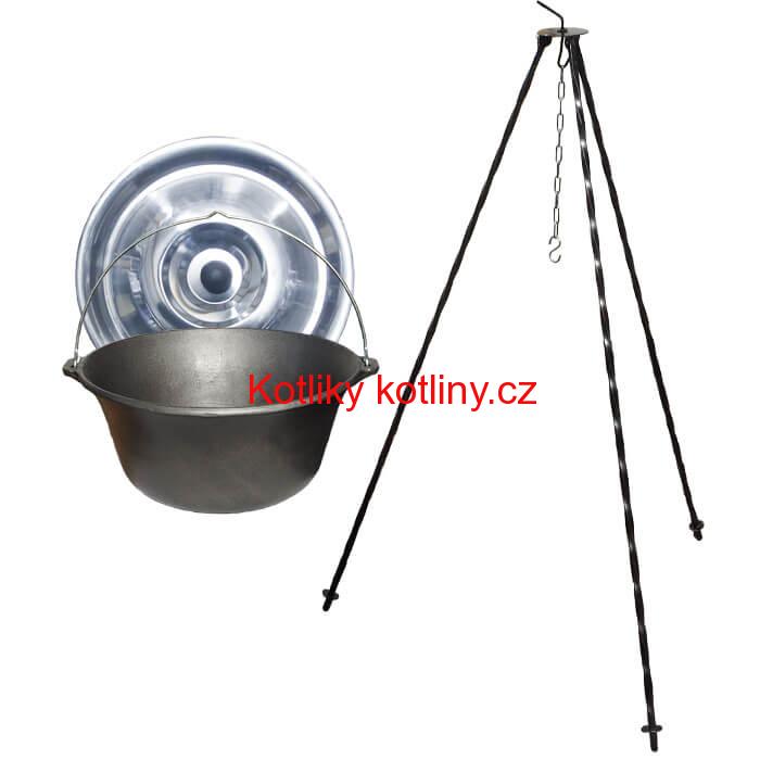 Litinový kotlík 7,2 L + poklice + trojnožka 1,2 m