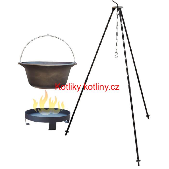 Litinový kotlík 16 L + trojnožka 1,2 m + ohniště 36 cm