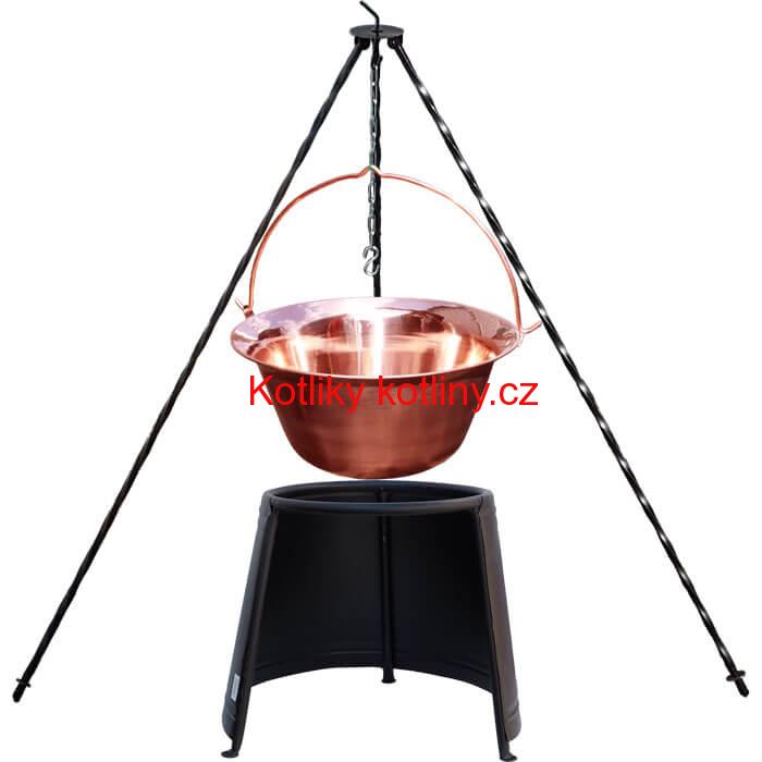Měděný kotlík 10 L (1,2 mm) + chránič plamene 37 cm + trojnožka 1,2 m