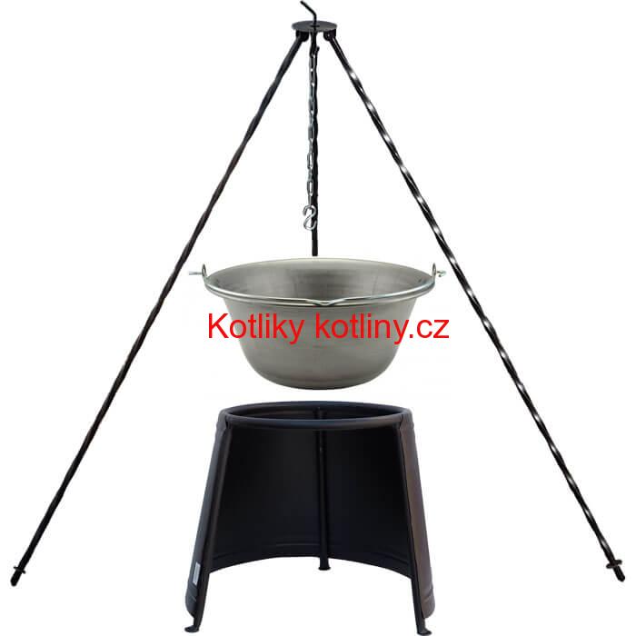Železný kotlík 20 L (0,75 mm) + chránič plamene 43 cm + trojnožka 1,2 m