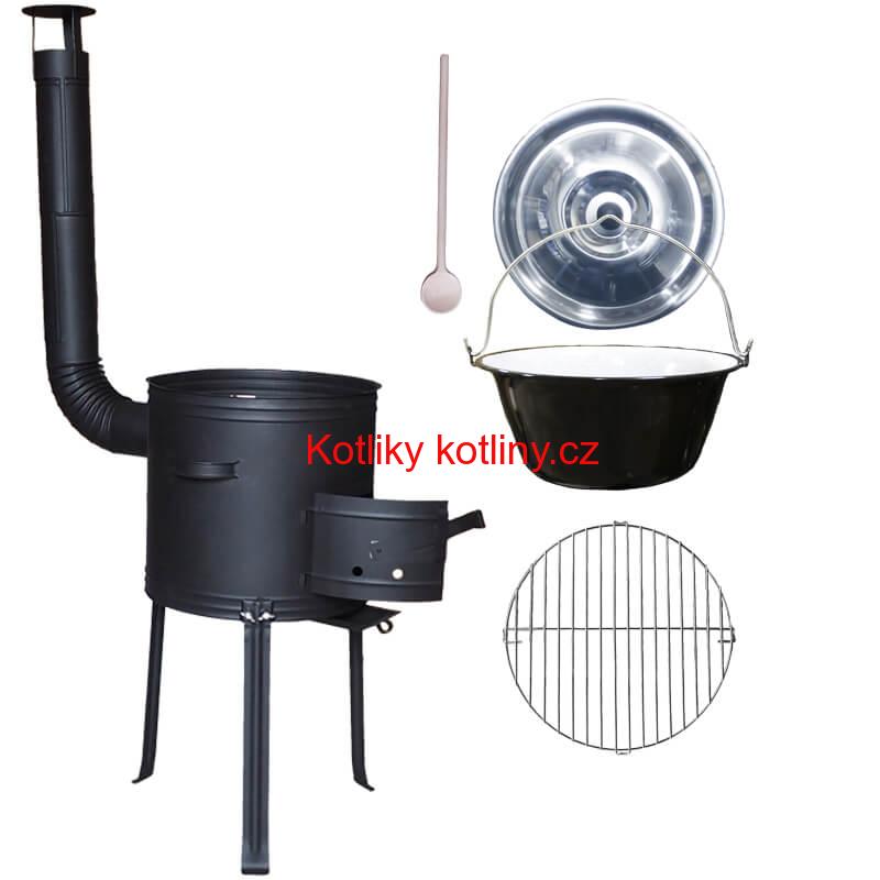 Smaltovaný kotlík 16 L + rošt ke grilování 40 cm + kotlina s vysokými nožičkami 39 cm žáruvzdorná barva PLUS 700