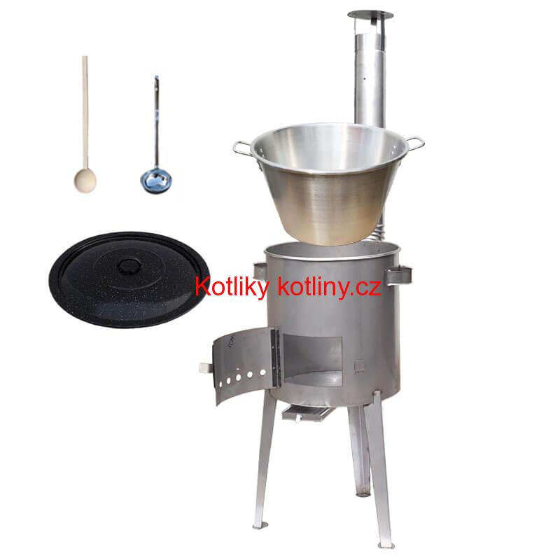Nerezový kotel 40 L (1,2 mm) + nerezová kotlina 45 cm LUXUS + naběračka a vařečka