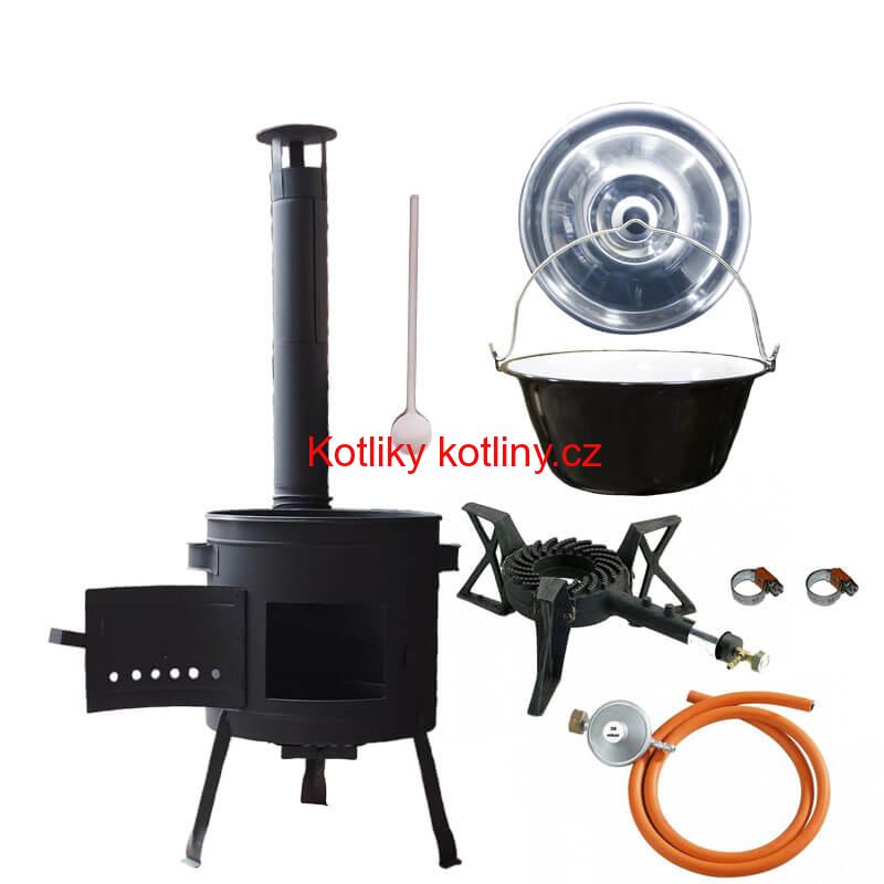 Smaltovaný kotlík (1,2 mm) 20 L + litinový hořák 5,5 kW + nízká kotlina 42 PLUS 600 + nerezová poklice INOX