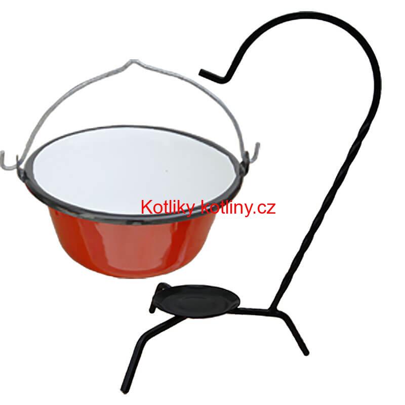 Servírovací kotlík na guláš smaltovaný červený 0,8 l + stojánek