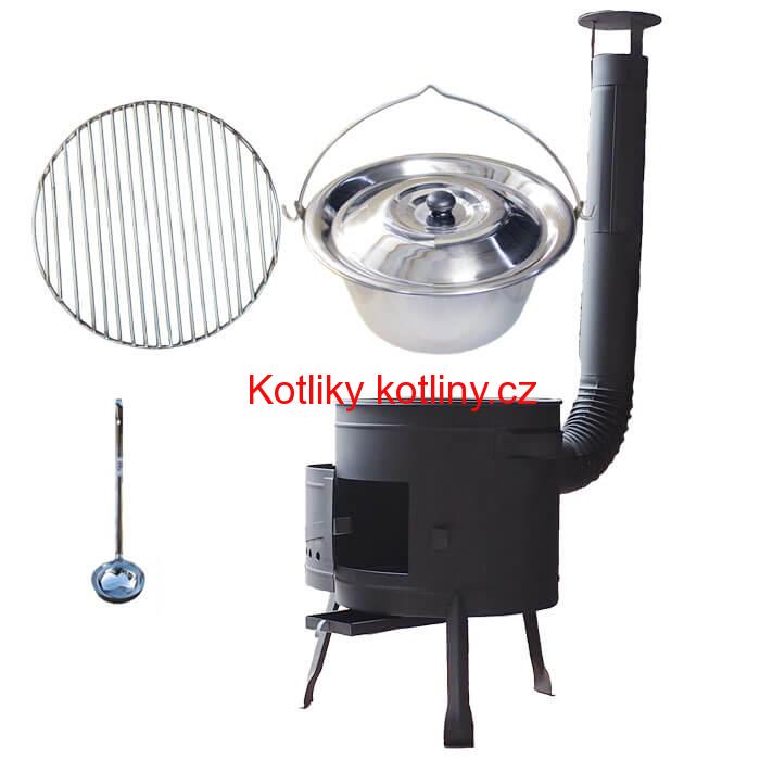 Nerezový kotlík 22 L (0,8 mm) INOX + Nerezový rošt 45 cm + nízká žáruvzdorná kotlina 42 cm PLUS 600