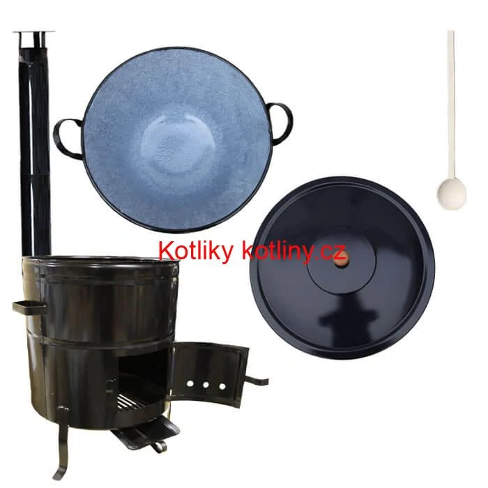 Zabijačkový smaltovaný kotel 70 L + kovová kotlina 56 cm + kouřovod