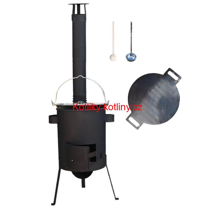 Smaltovaný kotlík 20 L + železná pánev 44 cm UNI + žáruvzdorná kotlina kotlina 42 cm PLUS 600 4 MM