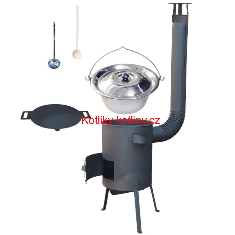 Nerezový kotlík 22 L (0,8 mm) INOX + železná pánev 44 cm UNI + kotlina 42 cm PLUS 600 4 MM