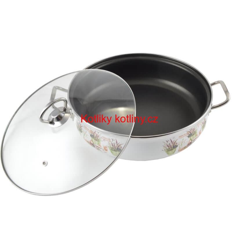 Smaltovaný rendlík s poklicí 26 cm LEVANDULE