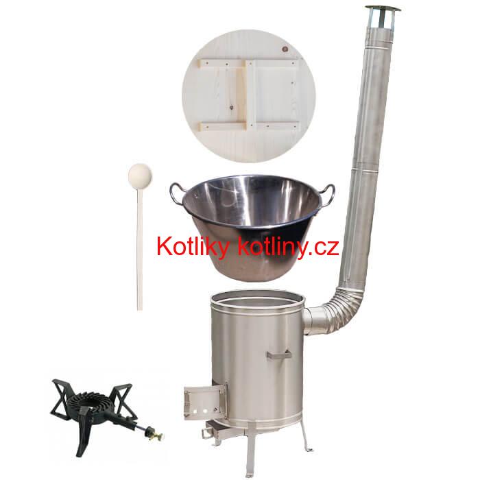 Zabijačkový nerezový kotel 100 L + nerezová kotlina 60 cm + hořák 7 kW a vařečka