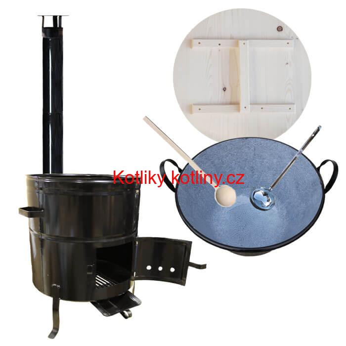 Smaltovaný kotel 100 L + kovová kotlina 60 cm + vařečka a naběračka BIG PARTY
